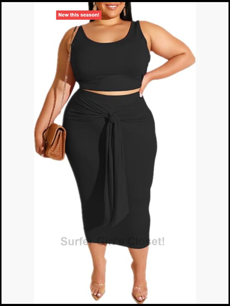 Plus Size 2 Piece Outfits Set Sleeveless Tank Top Bodycon Skirt Set Casual